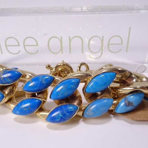 Lee Angel Brass Turquoise Teardrop Think 2 D Link Bracelet NWT 289 - Picture 11 of 16
